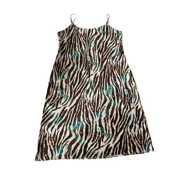 Natori Satin Slip Dress Chemise Midi Zebra Brown Earth Tones Teal XL EUC - Picture 5 of 9
